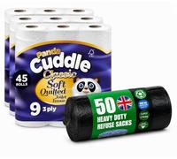 Panda Home Essentials Value Bundle - 45 Toilet Rolls & 50 Heavy Duty Refuse Sacks