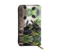 Panda in bamboo forest Printed leather wallet, 7.5 x 4.1-inch long credit card holder, portable travel cash wallet