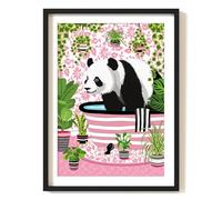 Panda in Bath Print, Panda in Pink Bathroom Print, A4 UNFRAMED Print, Animal on Toilet Print, Botanical Tropical Bathroom Decor