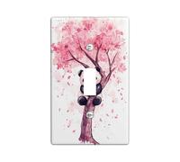 Panda in Cherries Blossom Light Switch Cover Plate/Outlet Covers, Peach Floral Design for Kids Room Decor, Thermoplastic Wall Plates, Standard Size Single Toggle