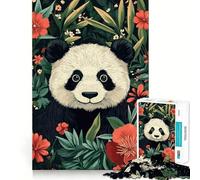 Panda in Floral Jungle Hard Jigsaw Puzzle for Adults 1000 Pieces Think Toy Peaceful Fun Clean Cut Fine Art Piece (50x75cm)