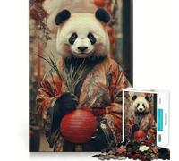 Panda in Kimono with Red Lantern 1000 Piece Jigsaws for Adults Puzzle Focus Brain Toy Quiet Fun Tight Edge Santa Wish Item (38x52cm)