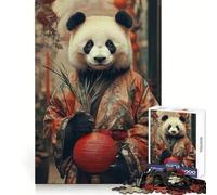 Panda in Kimono with Red Lantern 1000 Piece Jigsaws for Adults Puzzle Focus Brain Toy Quiet Fun Tight Edge Santa Wish Item (50x75cm)