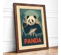 Panda in Palms Vintage Framed Wall Art Print A1 (84.1×59.4cm) Walnut, Wall Decor for Living Room, Bedroom, Office & Home, Ready to Hang, Art Gift