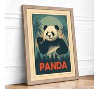 Panda in Palms Vintage Framed Wall Art Print A2 (59.4×42cm) Oak, Wall Decor for Living Room, Bedroom, Office & Home, Ready to Hang, Art Gift