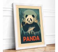 Panda in Palms Vintage Framed Wall Art Print A4 (29.7×21cm) White, Wall Decor for Living Room, Bedroom, Office & Home, Ready to Hang, Art Gift