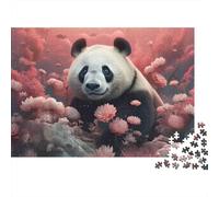 Panda in Pink Flower Garden Recycled Cardboard Jigsaw Puzzle for Kids with Attention-Deficit Red Panda Issues 1000 Pieces Classic Educational Games 38x26cm/1000pcsPanda in Pink Flower Garden