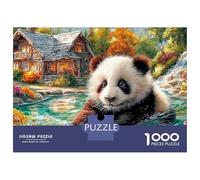 Panda in Stream 1000 Piece Panda Stream Heavy-Duty Cardboard Jigsaw for Brain Teaser Lovers Team Building 52x38cm/1000pcs
