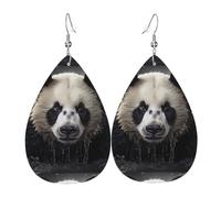 Panda in the water Leather Earring Pairs Teardrop Faux Leather Earrings Set for Women Lightweight Leather Dangle Drop Earrings.