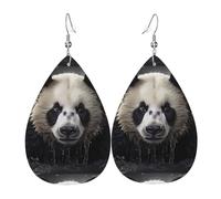 Panda in the water Leather Earring. Stylish teardrop shape, perfect for women, and a great decorative choice for parties and holidays.