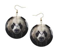 Panda in the water Round Leather Earrings Gold, Double-Side Printed Drop Dangle Jewelry for Women, for Festival Party Gift