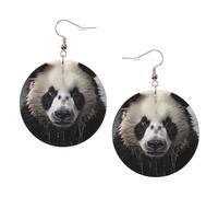 Panda in the water Round Leather Earrings KC Gold, Double-Side Printed Drop Dangle Jewelry for Women, for Festival Party Gift