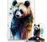 Panda in Watercolor Hard Jigsaw Puzzle for Adults 1000 Pieces Think Toy Peaceful Fun Clean Cut Fine Art Piece (38x52cm)
