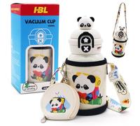 Panda Insulated Water Bottle, 450ml Stainless Steel Flask Vacuum with Straw Leak Proof Drink Flask Cute Thermos Cup Vacuum Water Bottle Portable Cup Keep Drinks Hot Cold Cups for Kids