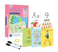 Panda Juniors Large Flash Cards for Kids Ages 3-5 | Pen Control Dry Erase Alphabet & Numbers Tracing Set | Reusable Write & Wipe Cards with 2 Markers & Ring - Preschool Learning Toy (30 Cards)