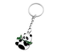 Panda Keyring Key Ring with Enamel Charm and Silver Tone Keychain