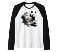 Panda Landscape Sun Animal Print Art Panda Raglan Baseball Tee