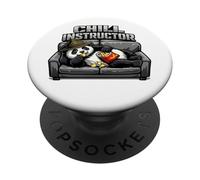 Panda Lies On The Sofa Eating Chips Chill Instructor PopSockets Adhesive PopGrip