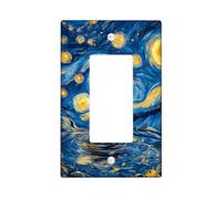 Panda Light Switch Cover Plate, Starry Night Design, Blue and Yellow Colors for Home Decor, Thermoplastic Wall Plates, Standard Size Single Rocker