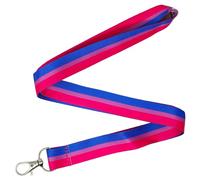 Panda Loco Bisexual Pride Lanyard - Pink, Purple & Blue Stripe Design | Soft Satin Double-Sided Lanyard with Metal Clasp & Phone Strap | Ideal for LGBTQ+ Events, Work ID, or Keys