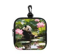Panda Lotus Pond Small Waterproof Zipper Pouch-Neoprene Storage Bag for Earbuds, Keychain Clip Case