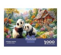 Panda Love Jigsaw Puzzle Two Pandas in Magical Forest 1000 Pieces for Family Lovers Stress Relief Travel Puzzle 52x38cm/1000pcs