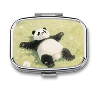 Panda Lying on The Lawn Pill Box Elegant Metal Pill Case with 2 Compartments, Slim Portable Medicine Organizer for Purse, Pocket, Travel