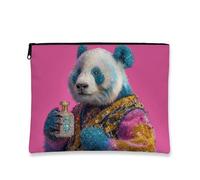 Panda Makeup Bag, Colorful Art Inspired Cosmetic Travel Pouch for Women, Portable Small Zipper Organizer, Gift for Birthdays and Festivals, Fun Seasonal Essentials, Peach, 7x9 Inch, Panda