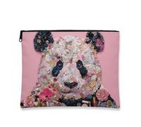 Panda Makeup Bag, Colorful Floral Animal Print Travel Cosmetic Pouch for Women, Portable Zipper Organizer for Skincare, Festival Gift Toiletry Bag, Peach, 7x9 Inch, Panda