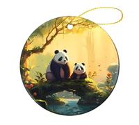 Panda Mama And Little Personalized Round Ceramic Christmas Hanging Ornaments Souvenir Xmas Tree Decoration