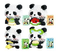 Panda Mini Building Blocks Set, 4 PCS Cute Panda Building Blocks Animal Set DIY Micro 3D Building Ornaments, for Everyone, Suitable for Animal Puzzle Lovers, for Decoration and Collection