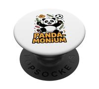 Panda-monium Funny Cartoon Panda with Bamboo PopSockets Adhesive PopGrip