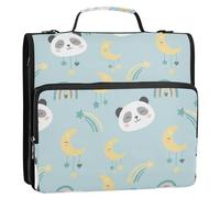 Panda Moon Blue Print 3 Ring Zipper Binder with Shoulder Strap Handle 1.5 inch Ring Binders Keeper 500 Sheets Capacity Storage Organizer Case for School Office Supplies