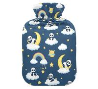 Panda Moon Cloud Blue Hot Water Bottle with Cover for Pain Relief Hot Bag for Sore Muscles, 1L