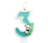 Panda Number Candle, Green Panda Bamboo 3rd Birthday Cake Decoration, Animals Theme Party Supplies for Boys Girls Kids