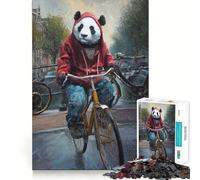 Panda on A Bike in Amsterdam 1000 Piece Jigsaw Puzzle for Teenagers Wise Think Toy Easy Leisure Tight Cut Amazing Present (50x75cm)