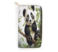 Panda on The Tree Branch Slim Thin Credit Card Wallet, PU Leather Bifold Cash Wallet, Zipper Coin Pocket Id Window Wallet Storage Bag Wallet Coin Purse Pouch Change Holder Small with Zipper for Men An