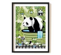 Panda on Toilet Print, Panda Bathroom Print, A4 UNFRAMED Print, Animal on Toilet Print, Botanical Green Print Tropical Bathroom Decor