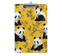 Panda on Yellow Background Clipboard, A4 Acrylic Clipboard with Hanging Hole, Ultra-Light Clip Board - Holds 100 Sheets, Shatterproof Document Holder for Office, 12.5" X 8.5"