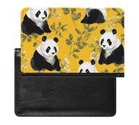 Panda on Yellow Background Passport Holder with 3 Card Slots, Portable PU Leather Travel Wallet, Slim Protective Cover for Passport, ID, Credit Cards