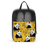Panda on Yellow Background Shoe Bag Waterproof & Breathable Shoe Pouch for Travel, Portable Carry Case for Sports Sneakers, Gym, Vacation