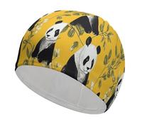 Panda on Yellow Background Swim Cap High Elasticity Swimming Cap Non-Slip Swim Hat Fit Long Hair Short Hair (Men and Women)