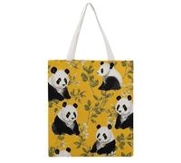 Panda on Yellow Background Tote Bag, Aesthetic Canvas Tote Bag Reusable Grocery Shopping Bag for Women Men