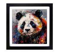 Panda Palette Knife Painting Framed Print | 18x18 Inch Black Framed Wall Art | Ready to Hang | Modern Animal Picture | Living Room Bedroom Lounge Office