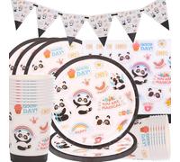 Panda Party Tableware, Doyomtoy Panda Birthday Decoration Baby Birthday Cups Napkins Tablecloth for Children's Birthday Party Decoration Baby Shower 20 People