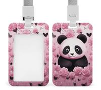 Panda Pattern Badge Holder with Lanyard - Waterproof Hard Plastic ID Card Holder Professional Name Tag Vertical ID Card Name Badge for Office Nurse Doctor Teacher