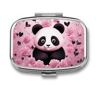 Panda Pattern Pill Box 2 Compartment - Small Metal Medicine Organizer Portable Pill Case for Purse Pocket Travel Vitamin Organizer for Men Women, BPA-Free