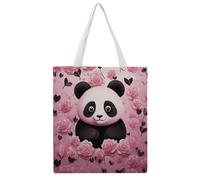 Panda Pattern Tote Bag, Aesthetic Canvas Tote Bag Reusable Grocery Shopping Bag for Women Men