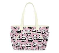 Panda Pattern Tote Bag for Women Cute Panda Animals Handbag Lightweight Quilted Puffer Tote Bags Large Zip Briefcase Shoulder Bag for Travel Work Gym
