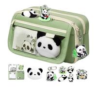 Panda Pencil Case, Large Capacity Animal Pencil Case, Zipper Pen Pouch Holder with Pandas Keyring Brooch Notepad, Pencils Pouch with Compartments Panda Stationery for Office College School